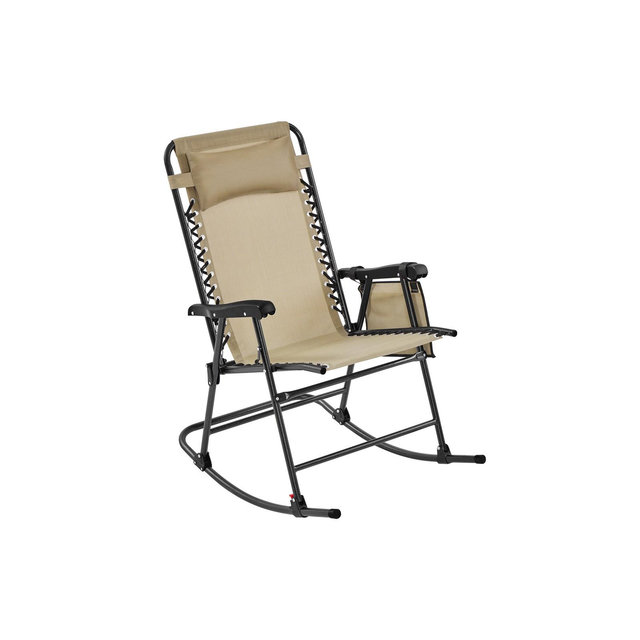 Yaheetech 26in Foldable Outdoor Lounge Chair Patio Lounge Camping Chair, Beige