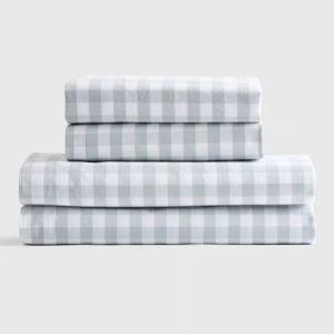 Classic Organic Percale Sheet Set in Blue Fog Gingham