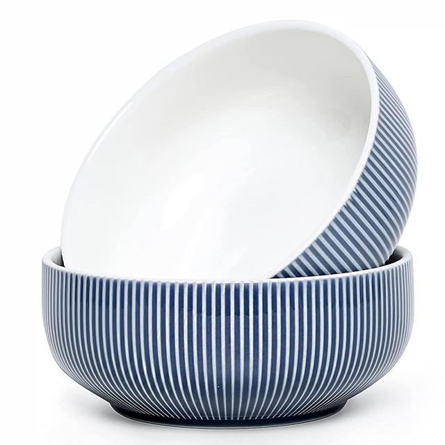 Getstar Salad Bowl, 8 inch 60 oz Large Serving Bowls, 2 Packs Ceramic Salad Bowl Set, Microwave & Freezer Safe, Fruit Bowl Soup Bowl Pasta Bowl Popcorn Bowl Set of 2 (Navy Blue)