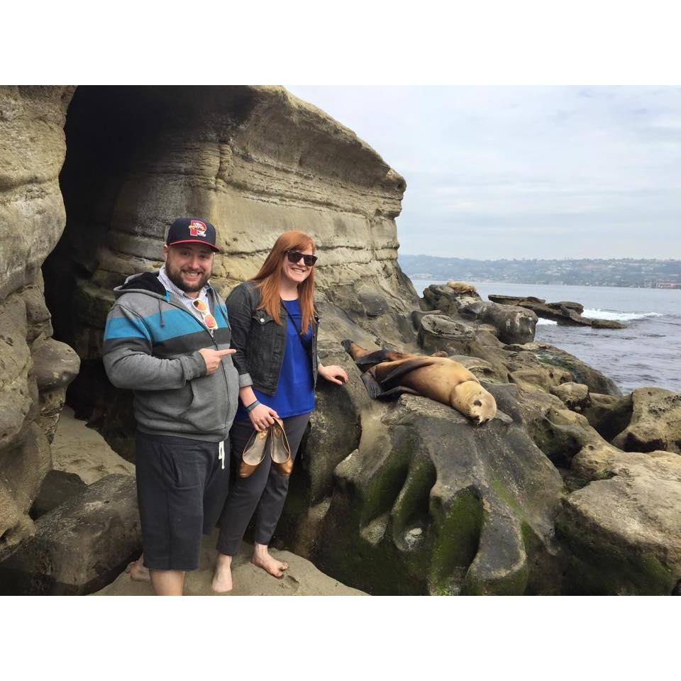 Our first big trip together and Matt's first time on the West Coast! (That seal IS alive, just sleeping in the sun).