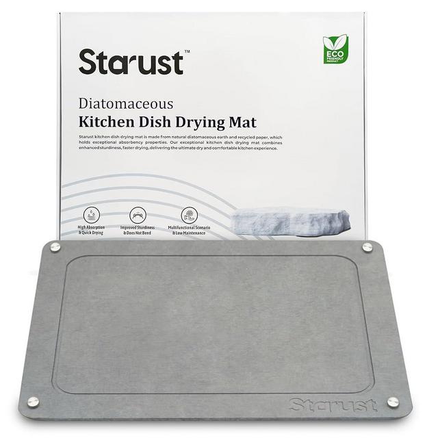 Starust Stone Drying Mat for Kitchen Counter, 19.69 "x15.75" Super Absorbent Diatomaceous Earth Stone Dish Drying Mat, with 4 Non-slip Stainless Steel Screws（Grey)