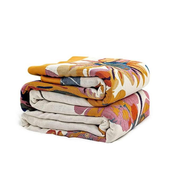 Boho Throw Blanket for Bed - 100% Cotton Ultra Soft Rustic Quilt - Floral Printed Farmhouse Decor Bed Blankets,60"×80" All Season Rustic Throw for Sofa Couch Chair
