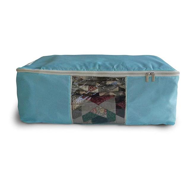 Madam Sew Large Quilt Storage Bag with 2-Way Zipper and See-Through Front Panel – Store and Protect Quilt Tops, Clothes and Fabrics – Features 2 Handles for Easy Carrying and Moving (22” x 15” x 8”)