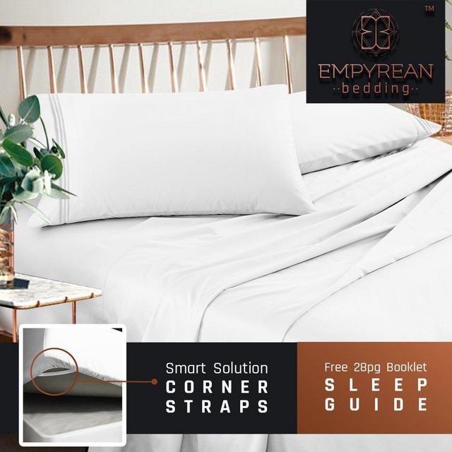 Premium Queen Sheets Set - White Hotel Luxury 4-Piece Bed Set, Extra Deep Pocket Special Super Fit Fitted Sheet, Best Quality Hypoallergenic Microfiber Linen Soft & Durable Design + Better Sleep Guide