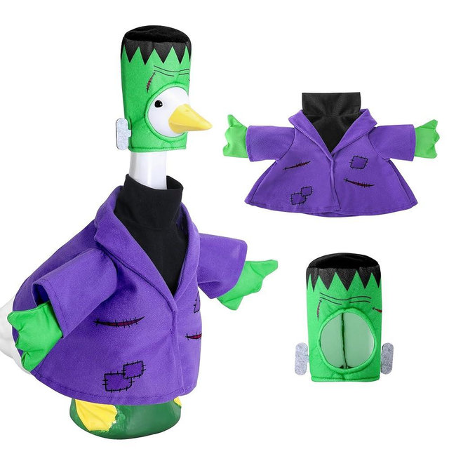 Watayo 2 Pcs/Set Halloween Monster Goose Outfits, Porch Goose Statue Monsters Costume, Lawn Goose Monster Clothes with Hat for 23" Statue Halloween Fall Outdoor Patio Garden Yard Decoration
