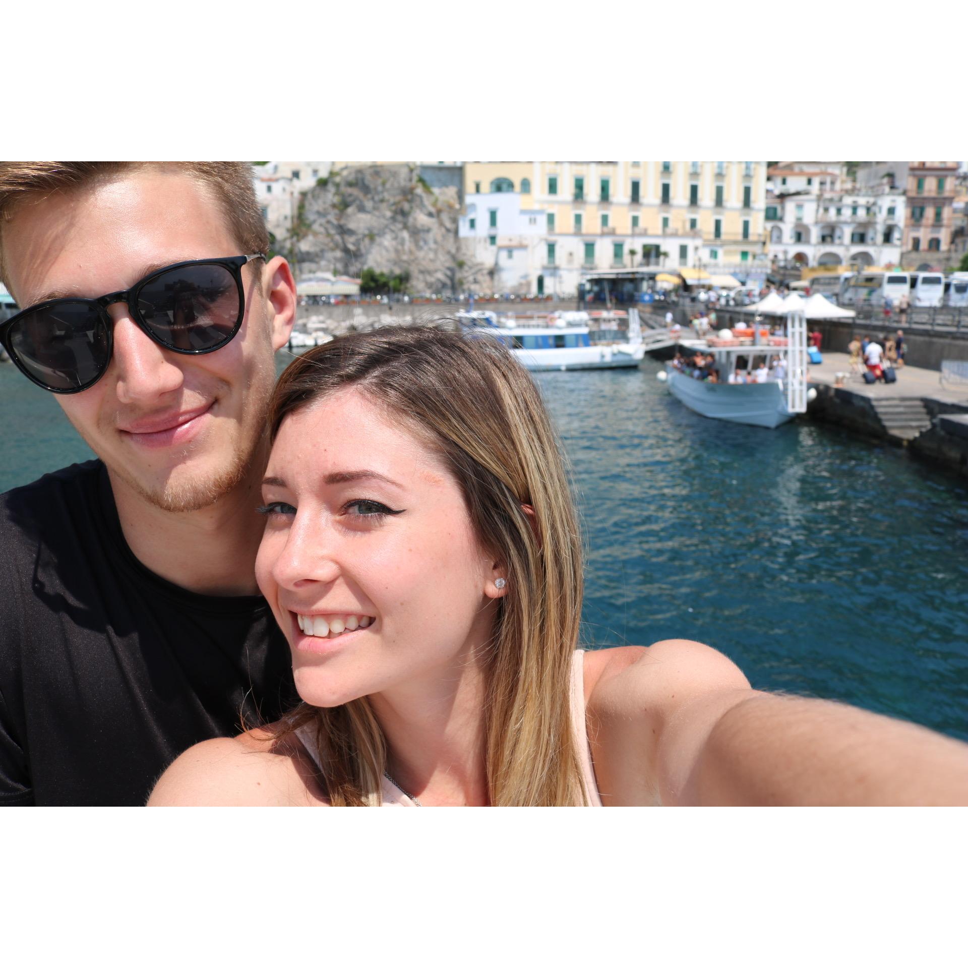 Getting off the ferry in Amalfi Coast, Italy