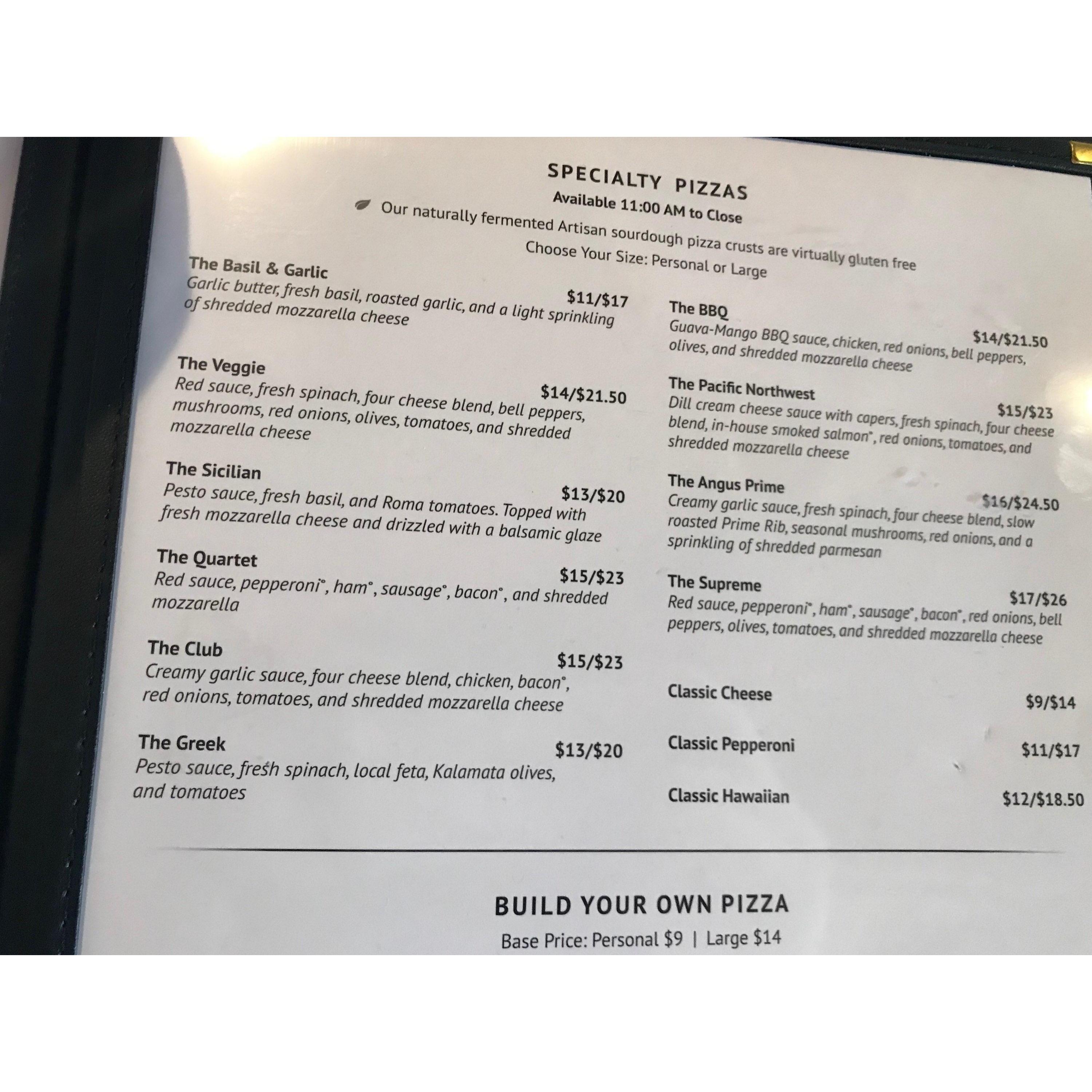 Pizza Menu Options