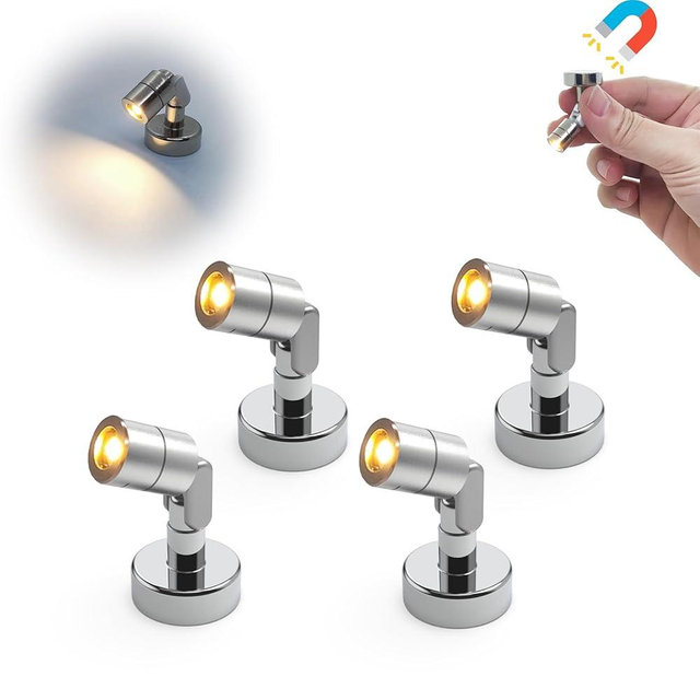 Suzeyar Metal Miniature LED Light,Tiny Spot Lights with Magnet Base,Battery Operated LED Lights,Wireless Miniature Spot Light for Artwork Painting,Jewelry Showcase,DIY Hand Craft (Warm White)