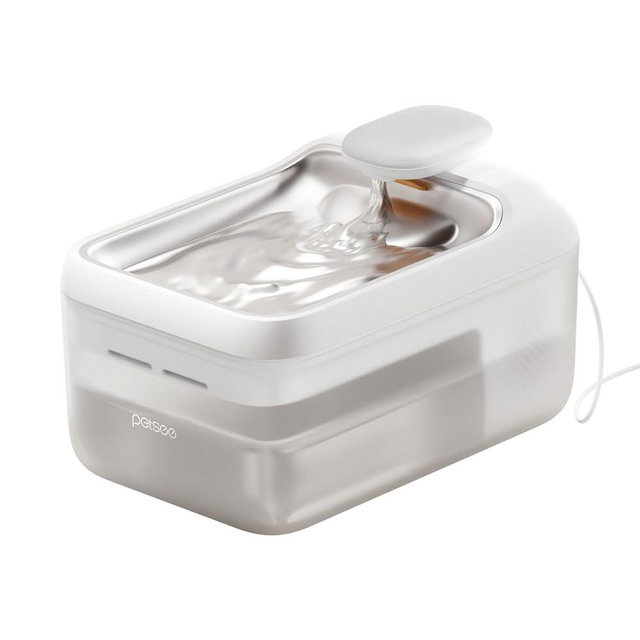 PETSEE Automatic Pet Water Fountain 4.5L Large Capacity Stainless Steel Drink Tray Cat Water Dispenser Ultra-Quiet Pump Multi-Filtration System for Cats, Dogs, Multiple Pets S7 Lite White