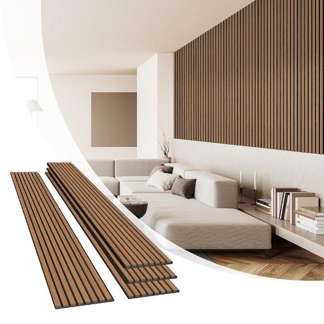 Olanglab Wood Slat Wall Panels, Wooden Acoustic Wall Panels, 94.5"x12.6" Each 3D Wall Panels for Interior Wall Decor, 4 Pack in Total 94.5"x50.4" (Cherry)