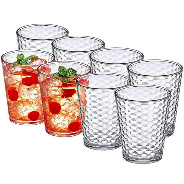Amazing Abby - Snowflake - 16-Ounce Plastic Tumblers (Set of 8), Plastic Drinking Glasses, All-Clear High-Balls, Reusable Plastic Cups, Stackable, BPA-Free, Shatter-Proof, Dishwasher-Safe
