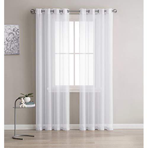LinenZone - Grommet Semi Sheer Curtains - 2 Pieces - Total Size 108 Inch Wide (54 Inch Each Panel) - 84 Inch Long Panels - Beautiful, Elegant, Natural Light Flow Material (54" W x 84" L, White)
