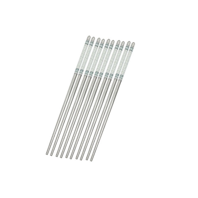 Unique Bargains Reusable Flower Pattern Stainless Steel Chopsticks Silver Tone 0.24" x 0.16" x 8.9" 5 Pairs