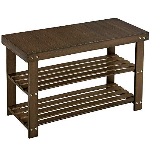 SONGMICS Bamboo Shoe Bench, 2-Tier Shoe Rack, Stable Shoe Organizer for Entryway, Living Room, Bedroom, Storage Shelf Load up to 286 lb, 27.6 x 11.4 x 17.7 Inches, Walnut Color ULBS04WL