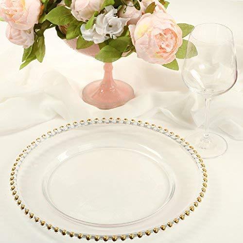 Koyal Wholesale 424658 Clear Glass Beaded Couture Charger Plates, Gold, 4-Pack Round 13-Inch Party Plates
