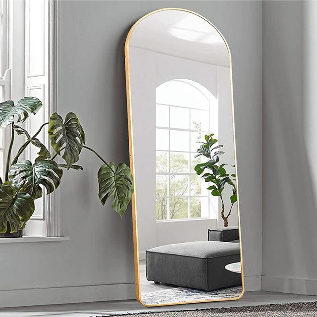 KIAYACI Arched Full Length Mirror Floor Mirror with Stand Bedroom Dressing Mirror Full Body Wall Mirror (Gold, 65" x 22")
