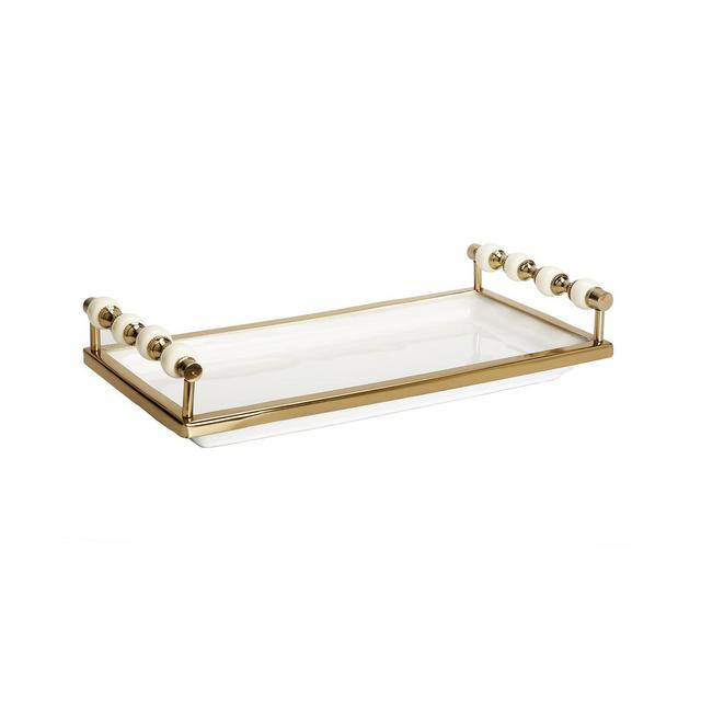 Classic Touch Rectangular Tray with Beaded Handles, 14" x 7"