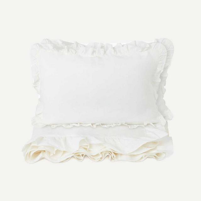 The Ruffled Casita Linen Bedding Set in White