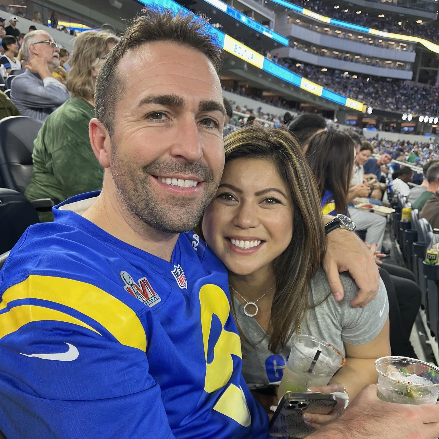 Let's go RAMS! At a Rams v. Chargers game with some dear friends.