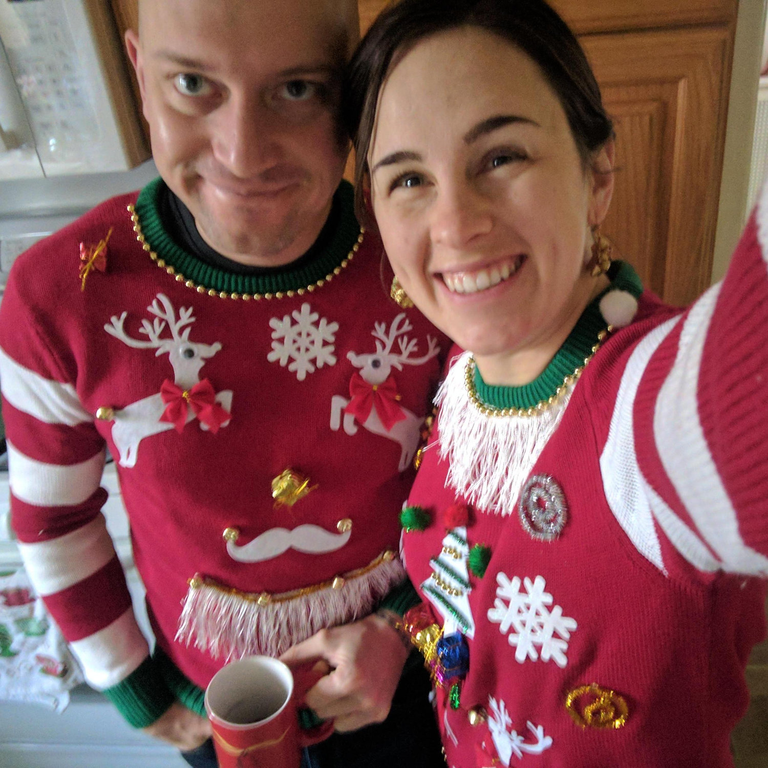 2016. Rocking our #homemade Christmas sweaters (Phil's birthday gift to Annie).