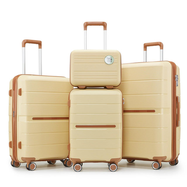 4 PCS Expandable PP Lightweight & Durable Luggage Set with 360° Spinner Wheels and TSA Lock, 14"+20"+24"+28", Apricot Cream 4Q - ModernLuxe