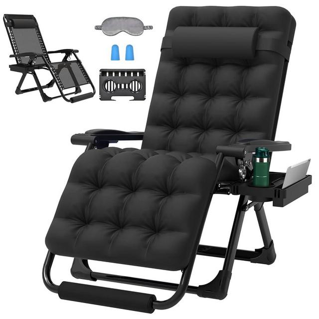 ZENPETIO 29In XL Zero Gravity Chair w/Cushion, Zero Gravity Recliner Lounge Chair for Indoor and Outdoor, Reclining Camping Chair for Lawn, Anti Gravity Chair with Cup Holder and Footrest, 440LBS