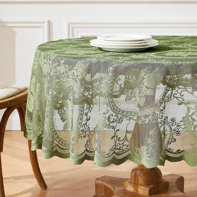 Noir Gothic DÉCOR 60 Inch Round Sage Green Lace Tablecloth for Gothic Kitchen Décor. Gothic Round Tablecloth with Vintage Flower Design for Goth Theme or Halloween Party. (SHT Sage 60 Round)