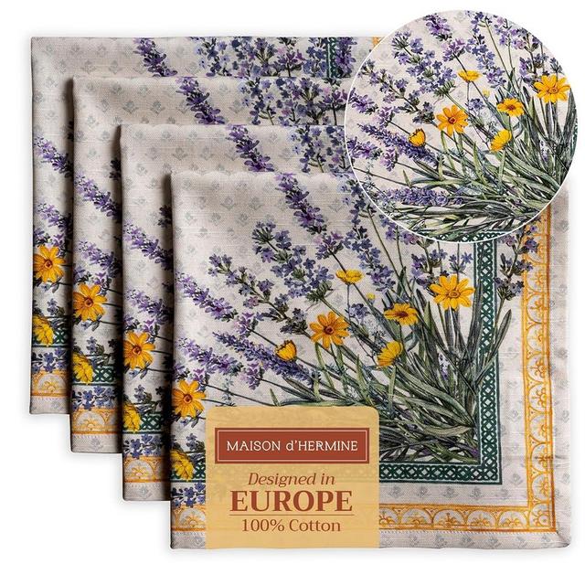 Maison d' Hermine Napkin 100% Cotton 20"x20" Decorative Set of 4 Washable Table Cloth Napkins, Dining, Holidays, Buffet Parties & Wedding Use, Fanny Lavender - Spring/Summer