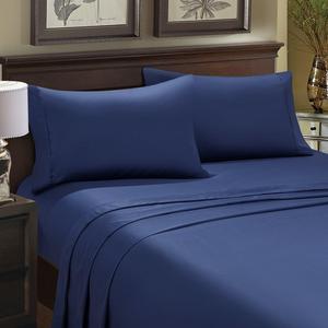 HollyHOME 100% Cotton Hotel Luxury Collection 4 Pieces 600 Thread Count Deep Pocket Bed Sheet Set, Queen Size, Navy Blue