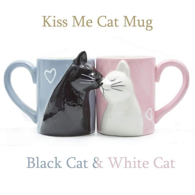 Kiss Cat Coffee Couple Mug set, Unique Funny Tea Ceramic Cup Set for Bride and Groom, Matching Gift For Birthday, Anniversary, Wedding, Engagement Valentines Day Girlfriend Wife (Cat mug)