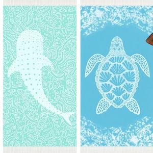 Thin Turkish Beach Towel Set (2 pack blue turtle aqua whale)
