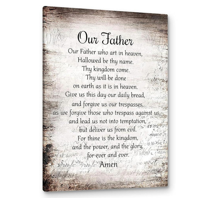 PHAMTE Our Father Prayer Wall Decor,Christian The Lords Prayer Wall Art Decor,Inspirational Quotes Bible Verse Scripture Print Framed Canvas Painting Christian Prayer Room Office Church Decor(16x24)