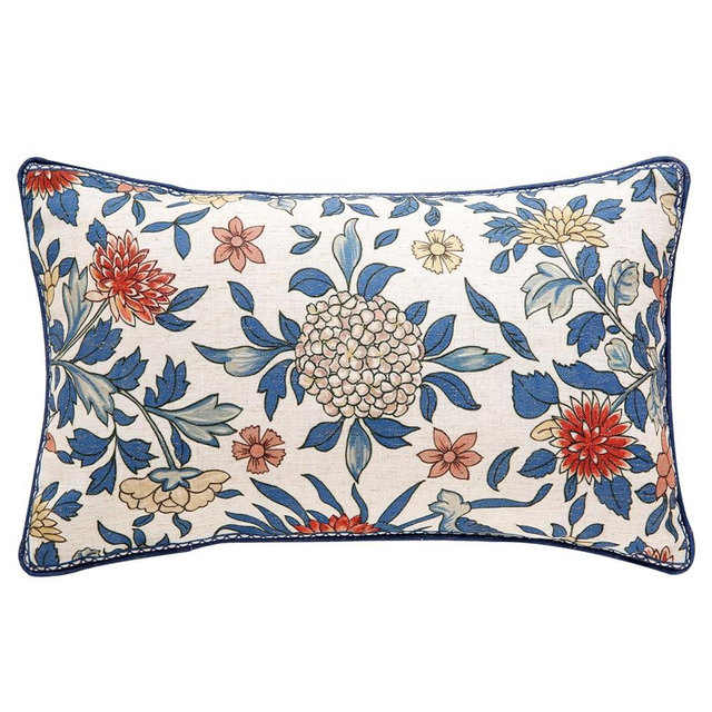 patdrea Designer Throw Pillow Covers,Euro Elegant Linen with Colorful Blooming Floral Pattern Pillow Cover,Decorative Lumbar Pillowcases Cushion for Bed Living Room Outdoor Car,12"x20"