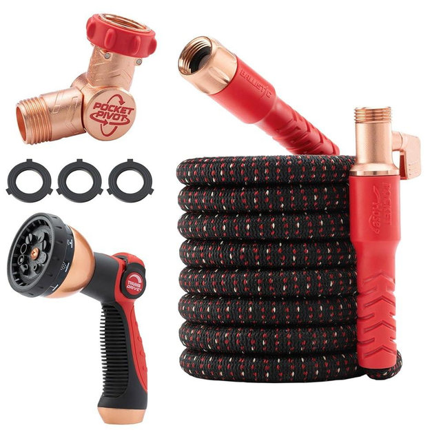 Pocket Hose Ballistic 50 FT Expandable Garden Hose w/Pocket Pivot Swivel Connector, Anti-Burst Sleeve Reinforced with Bulletproof Fiber, Lightweight, No-Kink, Compact, UV-Protected, AS SEEN ON TV