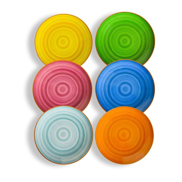 Miicol Ceramic Dessert Plates Set of 6, Colorful Appetizer Plates 8 Inch, Stackable Salad Dishes, Small Dinner Plates, Durable Dinnerware for Kitchen, Party, Wedding, Microwave and Dishwasher Safe