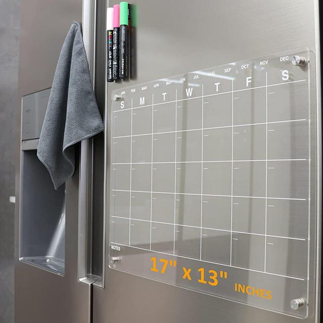 Magnetic Calendar for Fridge Acrylic Magnetic Dry Erase Board for Fridge 17x13" Magnetic Fridge Calendar Dry Erase Magnetic Acrylic Dry Erase Board for Refrigerator Magnet Monthly Clear Whiteboard