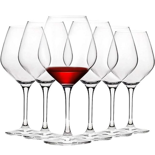 Set of 6, 22-Ounce Crystal Burgundy Wine Glasses, Italian Machine Made, Clear Red Wine Stemware for Home Bars and Dining Table, Recommended by Chefs and Sommelier