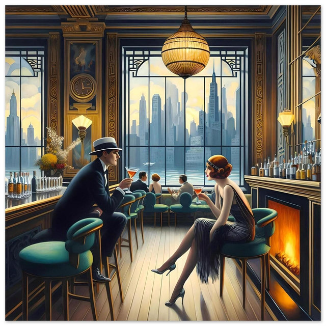Art Deco "Cocktails and Romance" Poster – Minimalist Semi-Gloss Print