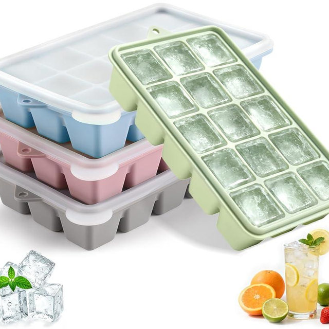 Silicone Ice Cube Trays with Lid, Set of 4, Easy Release Ice Molds, Reusable and Stackable Ice Trays for Freezer for Cocktail, Whiskey, Baby Food, BPA Free (multicolour)