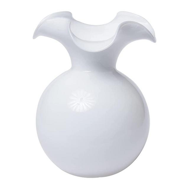 Vietri Hibiscus Collection Italian Mouthblown Glass Vases (Medium, White)