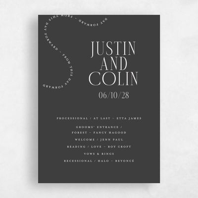 Dark Charcoal, Black Wedding Program - Vence