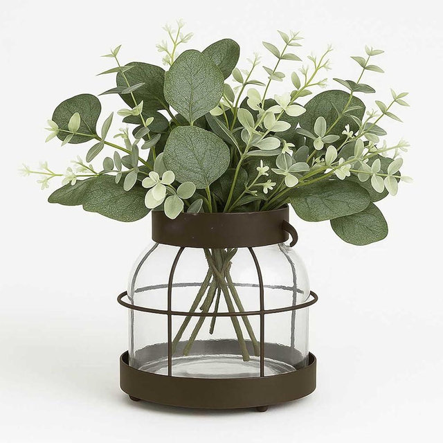 Nacidooka Farmhouse Rustic Vase, Vintage Lantern Decor Glass Vase with Distressed Metal Frame for Home Decor Floral Arrangement Dining Table Centerpiece Kitchen Bathroom Wedding Hostess Gift