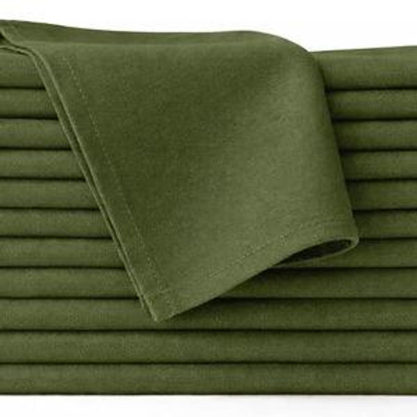 Cloth Napkins Set of 12, 100% Cotton Fabric Reusable Dinner Napkins, 18 x 18 Inch Washable Table & Kitchen Napkins for Everyday Dining, Entertaining, Home & Restaurant Use, Moss Green