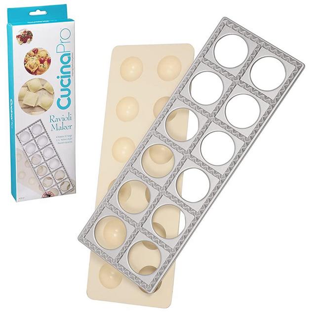 Ravioli Mold with Extra Large 1 3/4" Squares- Authentic Ravioli Tray and Press Makes 12 Italian Raviolis at a Once