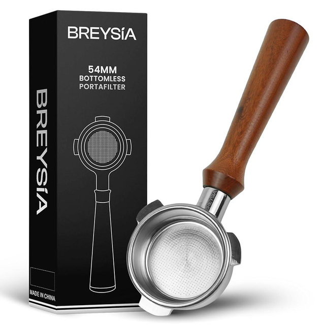 54mm Bottomless Portafilter Compatible with Breville Barista Express, Pro, Touch, Bambino Plus & Infuser – Naked Portafilter with 18g Precision Basket – Ergonomic Rosewood Handle | BRESYIA