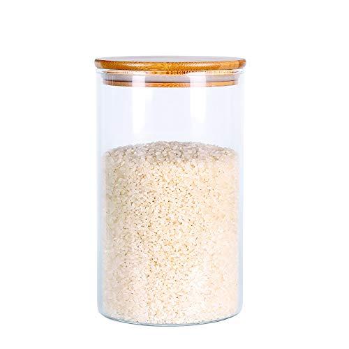 Glass Rice Storage Containers, 60 FL OZ (1800ml) Kitchen Food Jars with Airtight Lid, Stackable Clear Pantry Canister for Coffee Bean, Pet Treat, Flour, Loose Tea and More