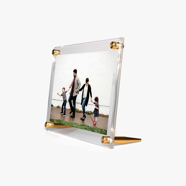 Acrylic Floating Tabletop Frame, Brass, 5" x 7"