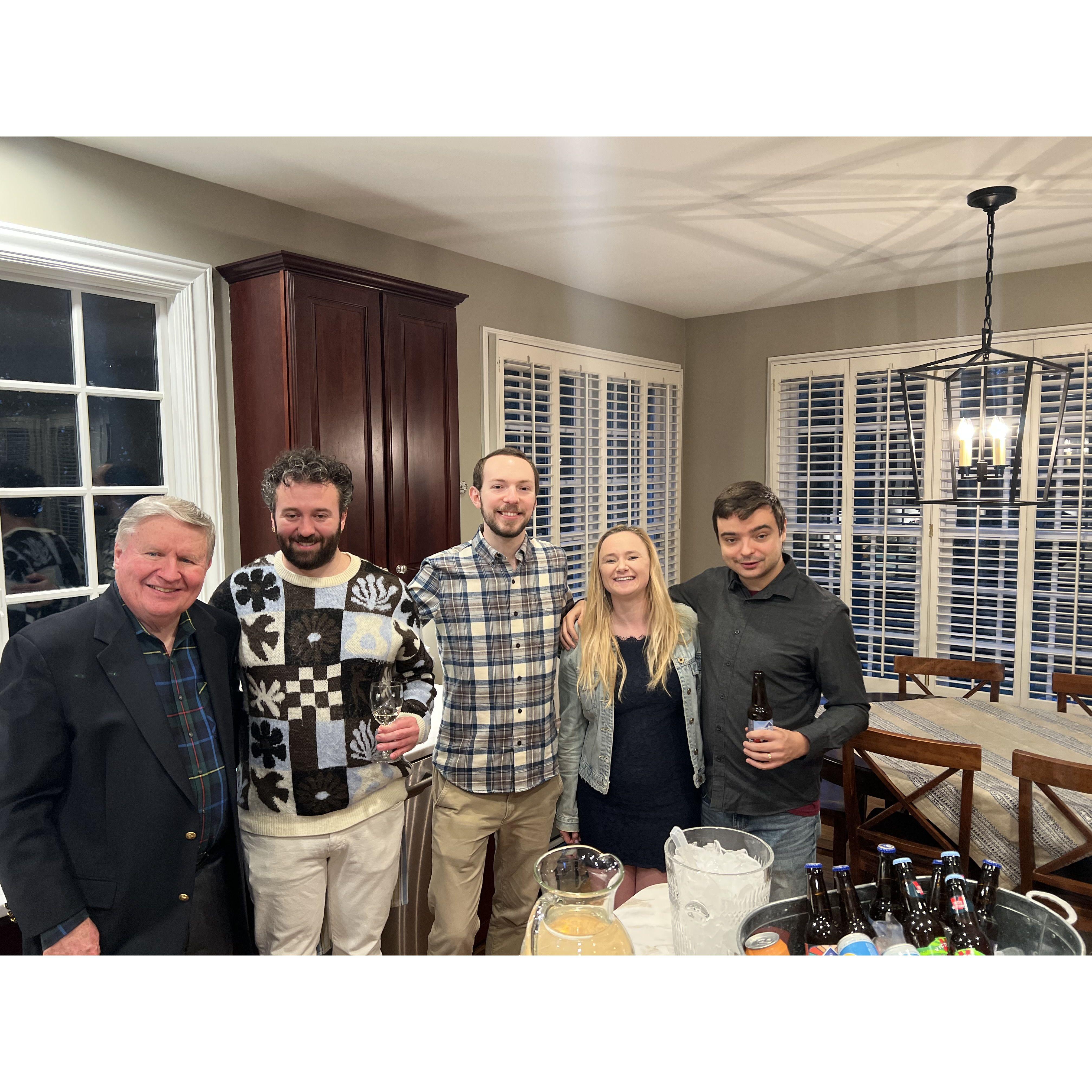 Uncle Mike Fleming, Groomsmen Jacob and Jackson, Claire and Nate at Abby's engagement party Feb '25