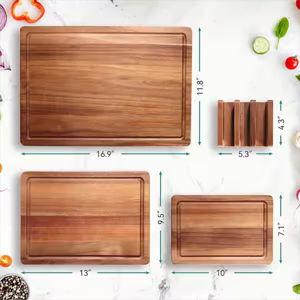 3-Piece Acacia Solid Wood Cutting Board Set with Holder