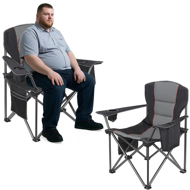WEIDIORME 2 Pack Heavy Duty Oversized Camping Chair for Adults 400lbs w/Lumbar Support - Folding Chairs with Side Pocket, Cup Holder & Cooler Bag for Beach, Fishing, Lawn, Backyard Black
